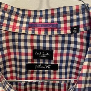 Paul Smith Men's Pink and Blue Plaid Shirt